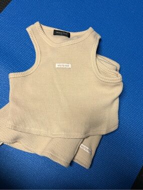 White Fox Beige Waffle Tank Top and shorts